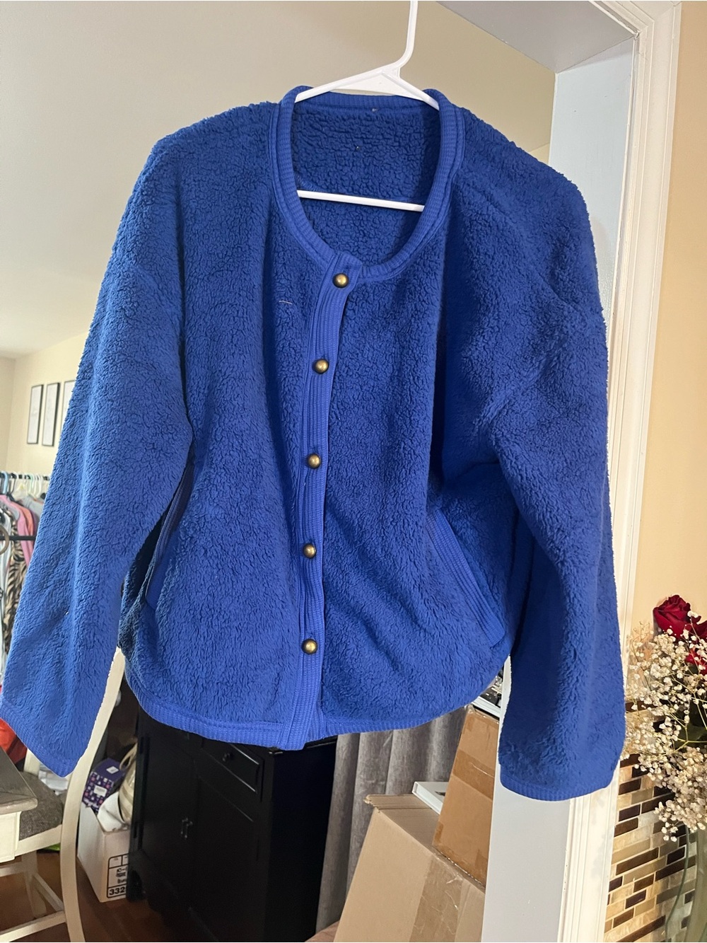 Blue Women's Fleece Button-Front Jacket Yousify medium
